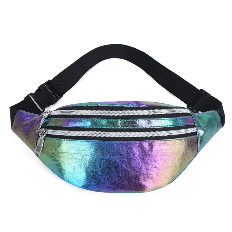 Rainbow Holographic fanny pack with black strap 