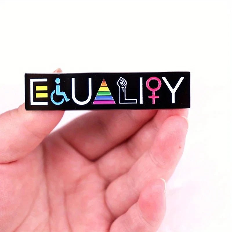Badge with equality symbols - equal, wheelchair, rainbow, fist, feminism