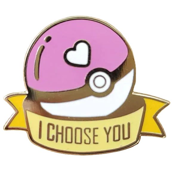 Pokemon I Choose You poke ball pink and gold pin