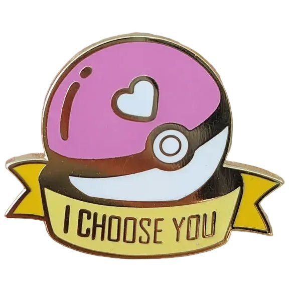 Pokemon I Choose You heart poke ball pink and gold pin