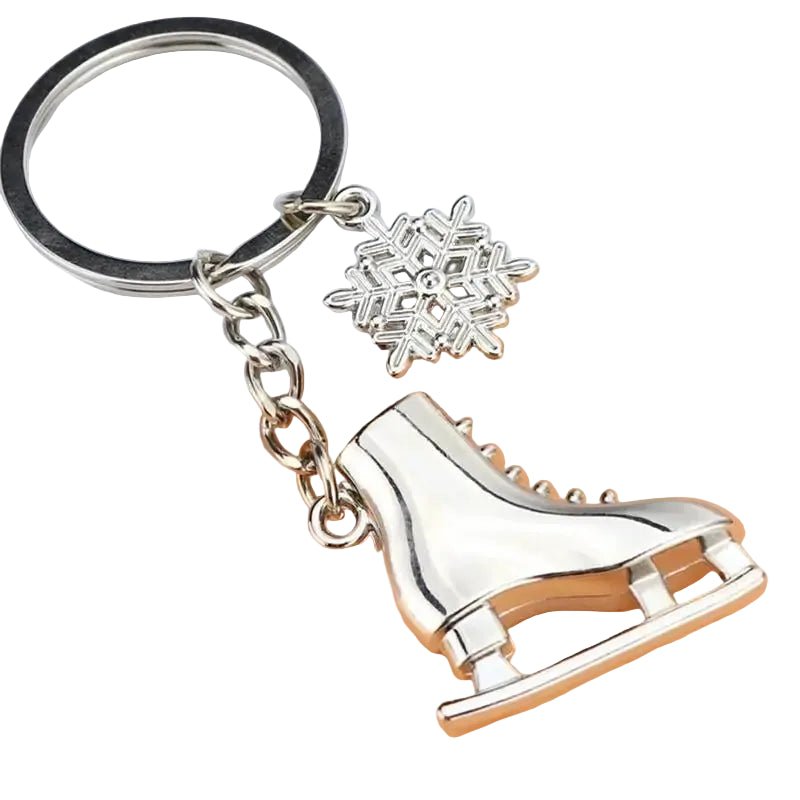 Silver ice skate keychain with snowflake charm 