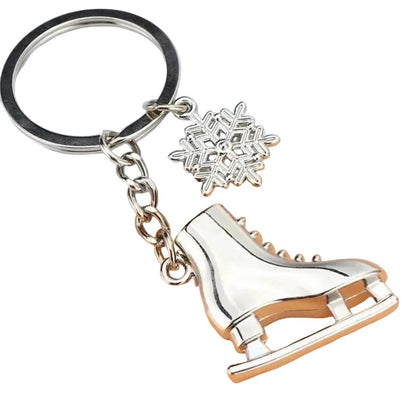 Silver ice skate keychain with snowflake charm 