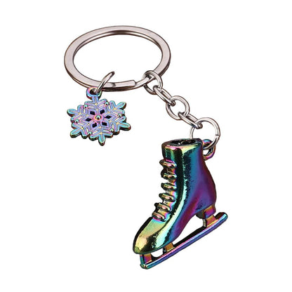 Keychain with colorful ice skate and snowflake charm