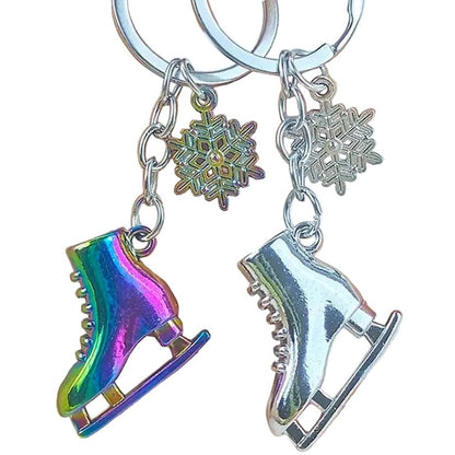 Colorful ice skate keychain with snowflake charms 