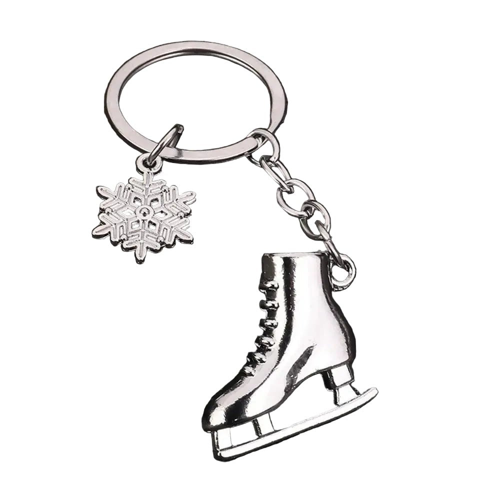 Silver ice skate and snowflake keychain 