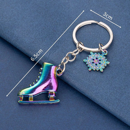 Keychain with ice skate and snowflake charm 