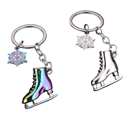 Keychains with ice skate and snowflake charms - rainbow and silver