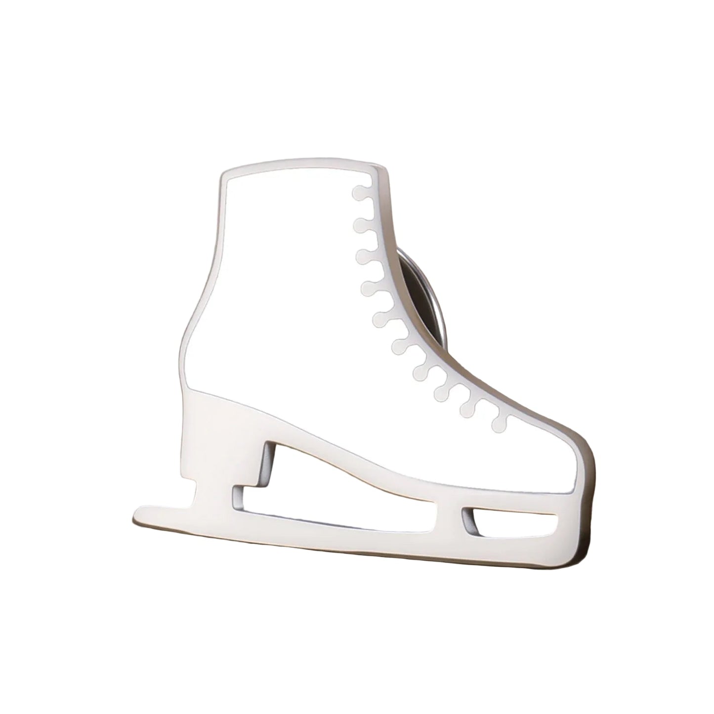 Silver and white ice skate pin