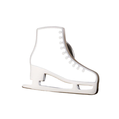 Silver and white ice skate pin
