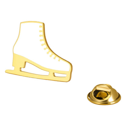 Gold ice skate-shaped lapel pin