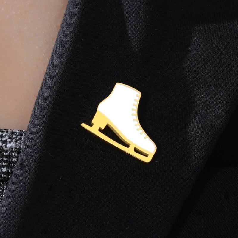 White and Gold ice skate pin 