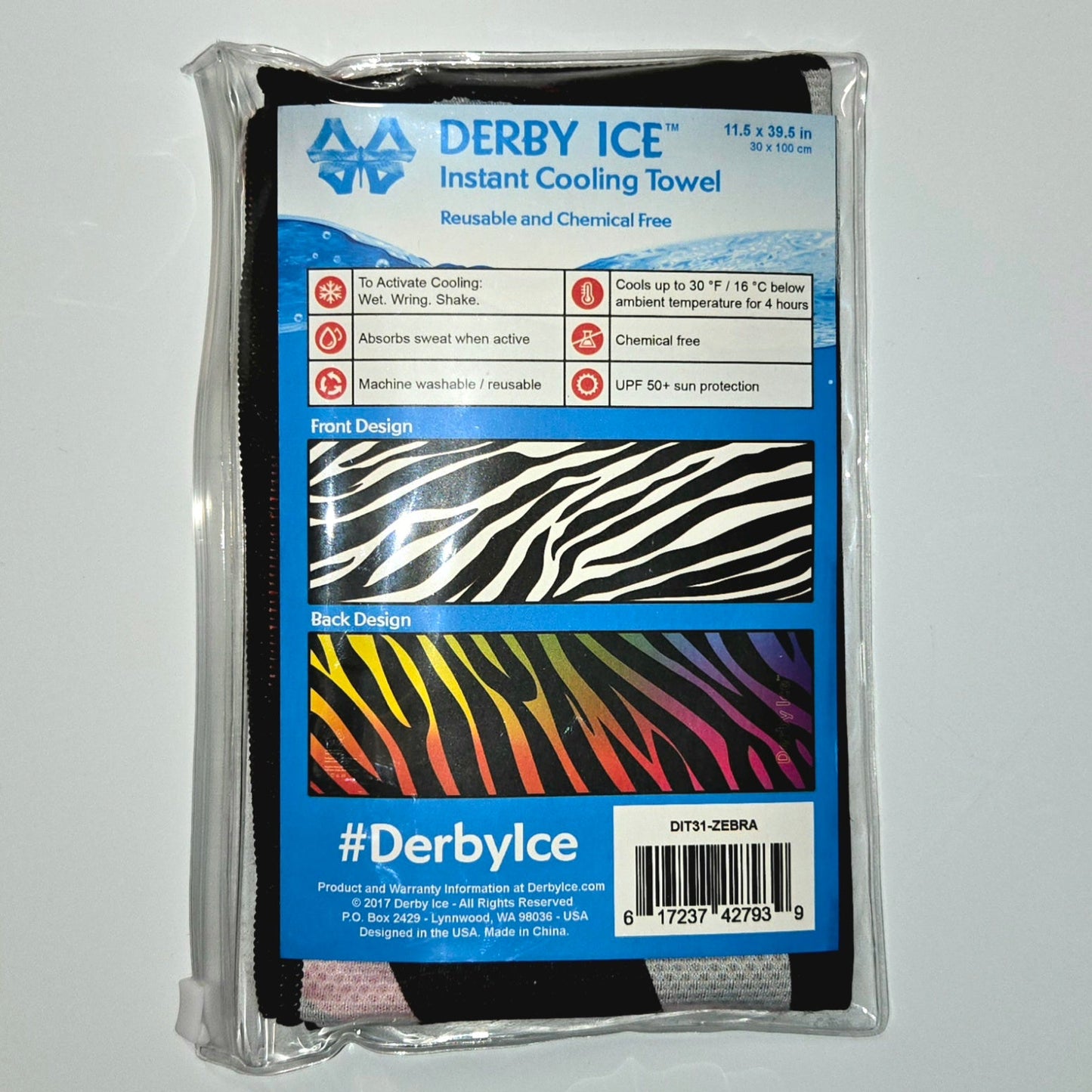 Instant Cooling Towel - Trans, Bisexual, Lesbian, Rainbow Unicorn, Zebra, Black - by Derby Ice
