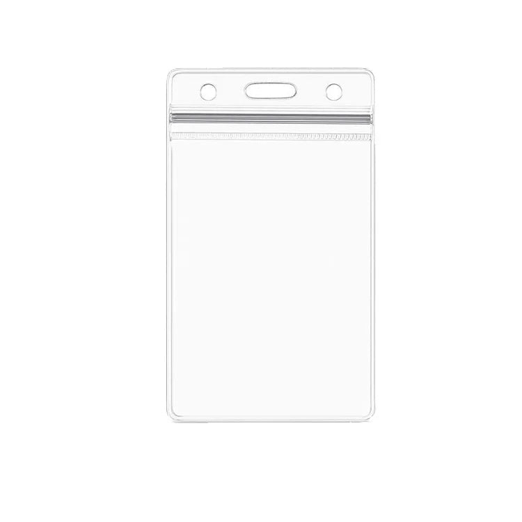 A clear plastic ID badge holder sleeve 