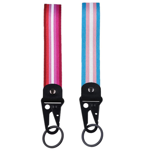 Lesbian pride flag and Trans pride flag key strap carabiner key chain. Cute sexy pride accessory for lesbians and trans people