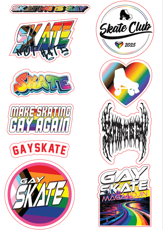 Skate stickers. Skating is Gay. Skate Not Hate. Make Skating Gay Again. Magandjin