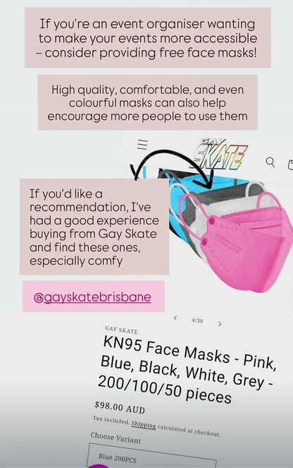 KN95 Face Masks - Pink, Blue, Black, White, Grey - 200/100/50 pieces