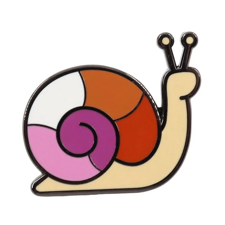 Lesbian pride flag snail enamel pin