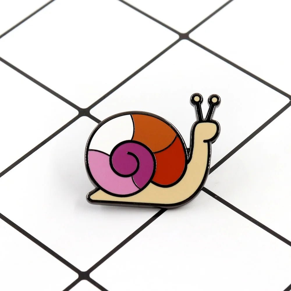 Lesbian pride flag snail enamel pin