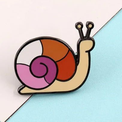 Lesbian pride flag snail enamel pin