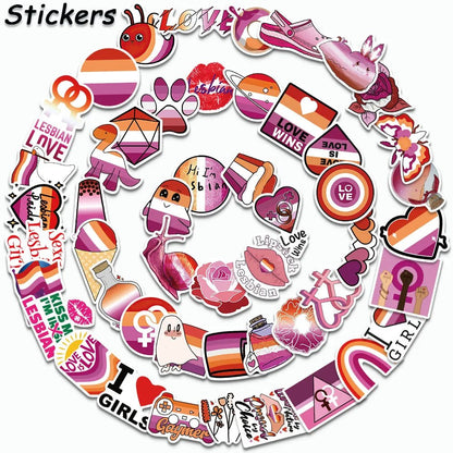 Lesbian Pride Stickers - 50 pieces