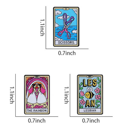 Lesbian Gay Pride Tarot Card Enamel Pins The Rainbow Girls Lesbian Bee Scissors Brooch Lapel Badge Jewelry Gift Lovers Friends