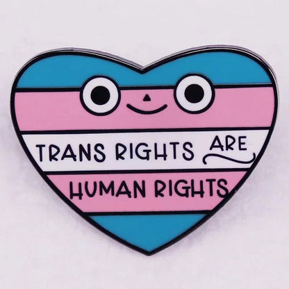 Trans Rights Are Human Rights transgender pride flag heart badge