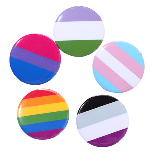 Set of six pride button badges - genderqueer, transgender, asexual, rainbow, bisexual