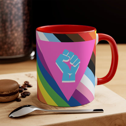 LGBTQ Pink Triangle queer & trans resistance- colourful accent mug