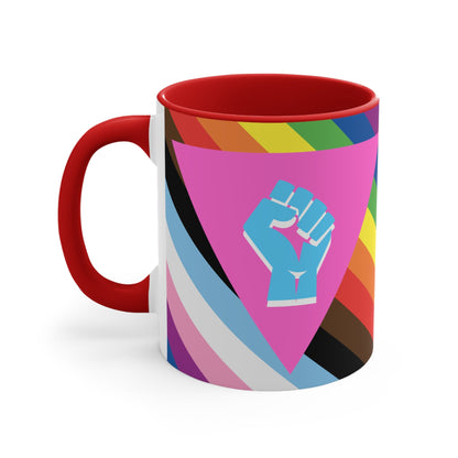 LGBTQ Pink Triangle queer & trans resistance- colourful accent mug