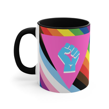 LGBTQ Pink Triangle queer & trans resistance- colourful accent mug