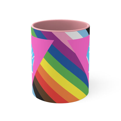 LGBTQ Pink Triangle queer & trans resistance- colourful accent mug
