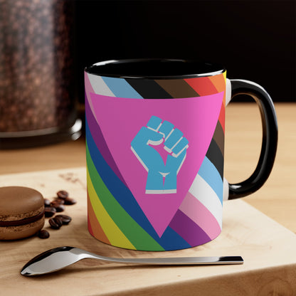 LGBTQ Pink Triangle queer & trans resistance- colourful accent mug