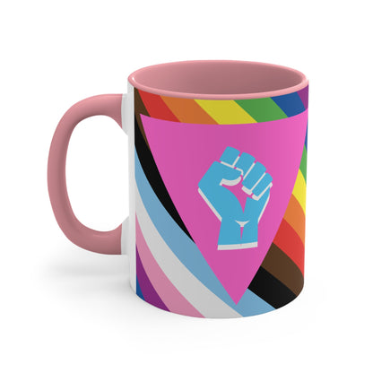 LGBTQ Pink Triangle queer & trans resistance- colourful accent mug