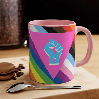 LGBTQ Pink Triangle queer & trans resistance- colourful accent mug