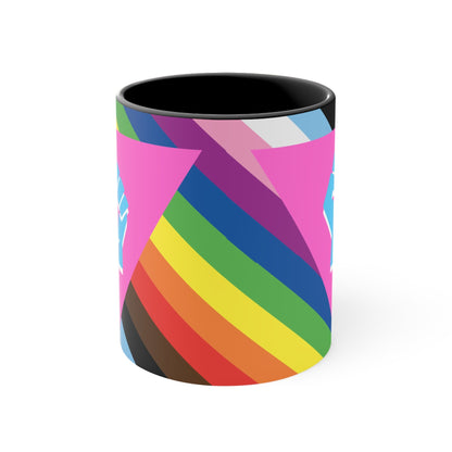 LGBTQ Pink Triangle queer & trans resistance- colourful accent mug
