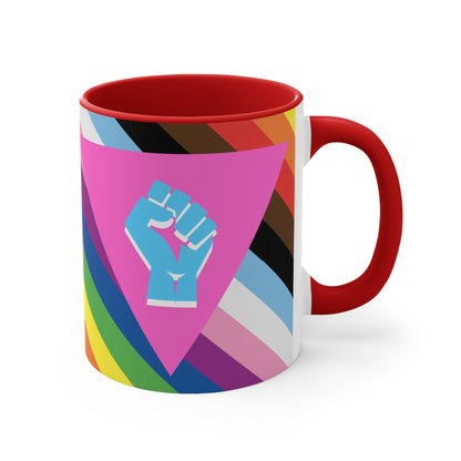 LGBTQ Pink Triangle queer & trans resistance- colourful accent mug
