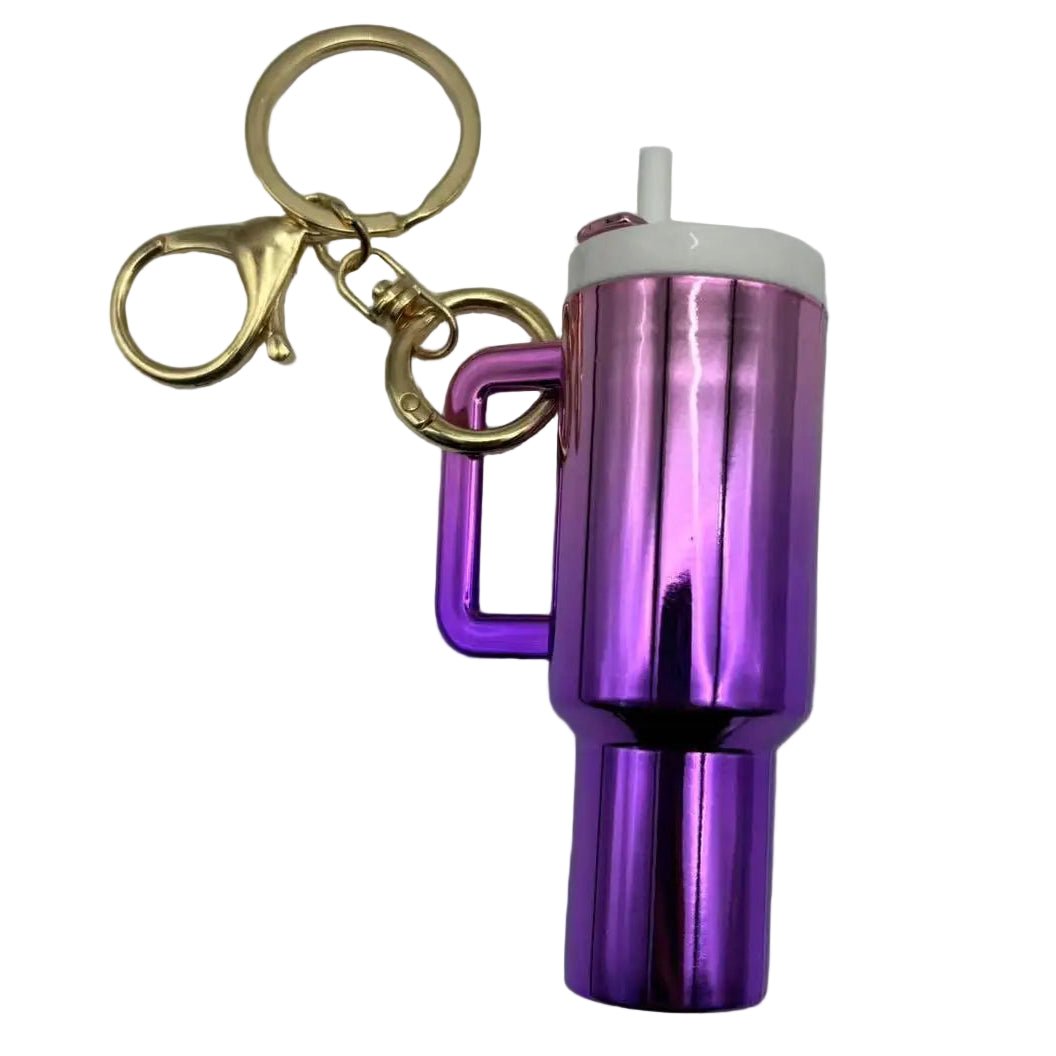Metallic Mini Stanley Cup Keychain - lots of colours Purple Pink