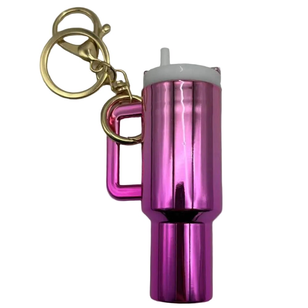 Metallic Mini Stanley Cup Keychain - lots of colours Pink