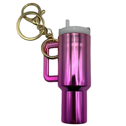 Metallic Mini Stanley Cup Keychain - lots of colours Pink