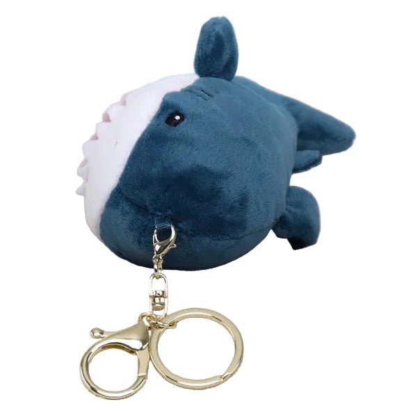 Blahaj Ikea shark keychain with a gold clip