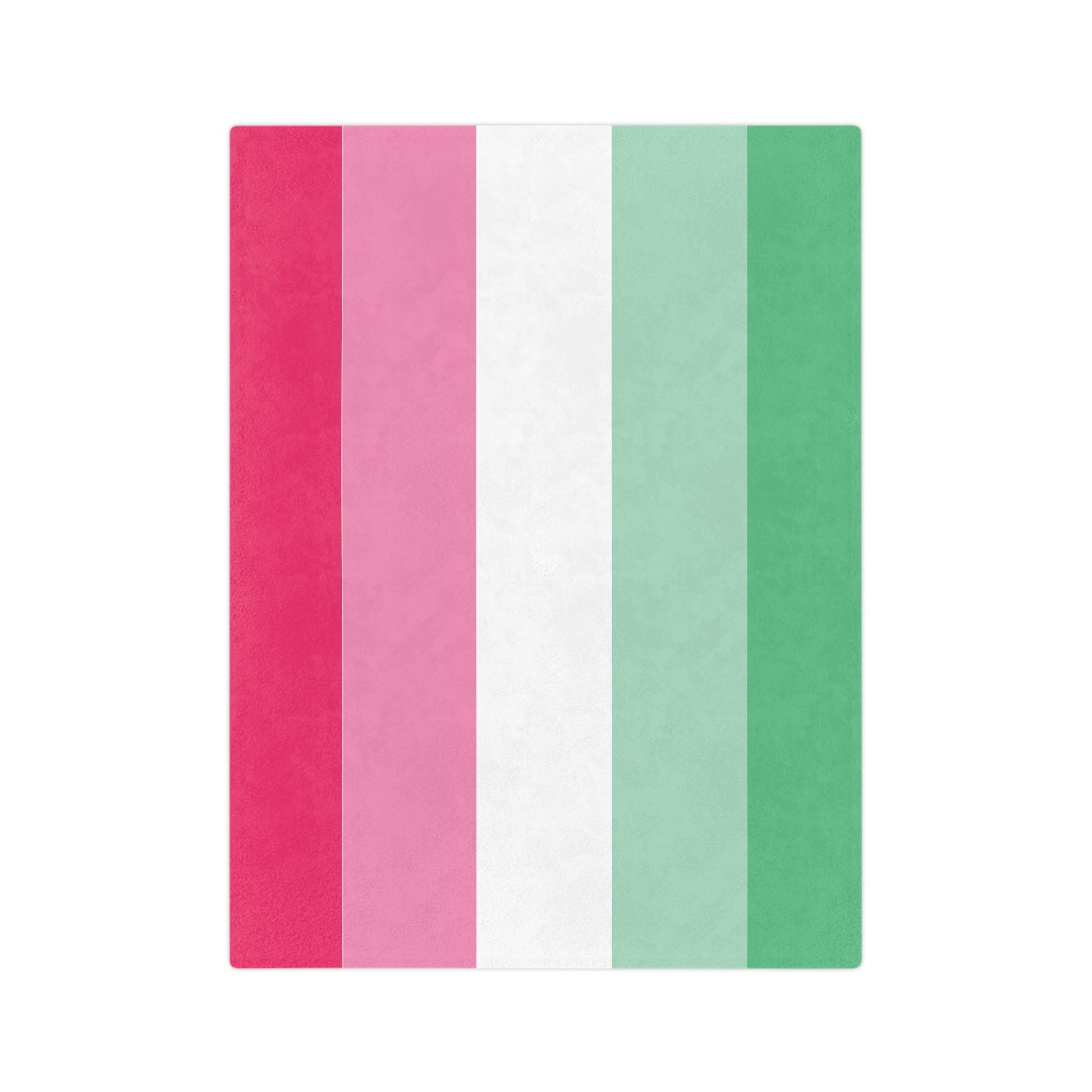 The Minky Blanket by Printify features a velveteen microfiber design representing the Abroromantic Abrosexual pride flag with vertical stripes in red, pink, white, light green, and green. This cozy and stylish piece is perfect for adding warmth and comfort to your winter decor.