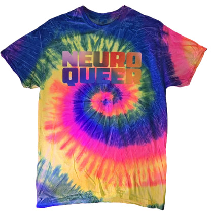 NEURO QUEER fluro and rainbow tie-dye - Local hand printed t-shirt