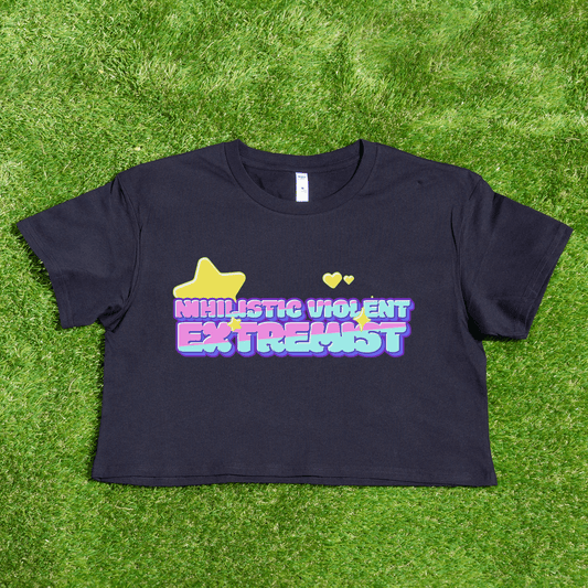 Nihilistic Violent Extremist trans rights Black t-shirt with colorful text 