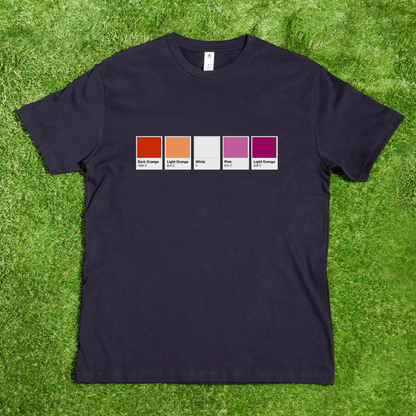 Pantone Lesbian Pride Flag AS Colour Black t-shirt. Gay, lesbian, wlw, sapphic pride