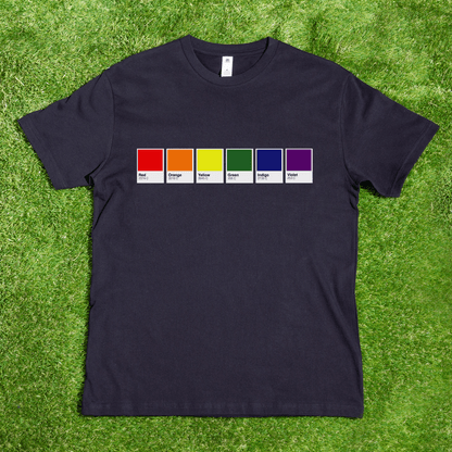 Pantone Pride Flag - Local hand printed unisex t-shirt - rainbow, trans, non-binary, lesbian, pan, bi, ace, aro