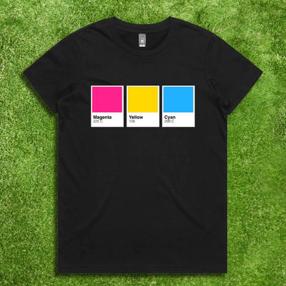 Pantone Pride Flag - Local hand printed unisex t-shirt - rainbow, trans, non-binary, lesbian, saphhic pan, bi, ace, aro