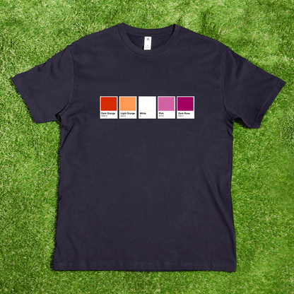 Lesbian pride flag t-shirt in pantone colour swatches