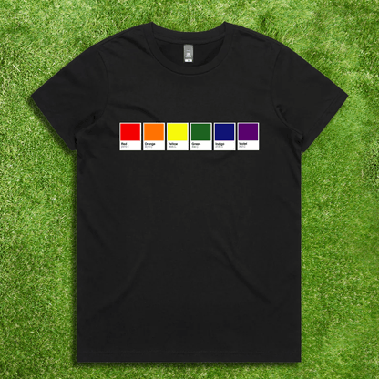 Pantone Pride Flag - Local hand printed unisex t-shirt - rainbow, trans, non-binary, lesbian, saphhic pan, bi, ace, aro