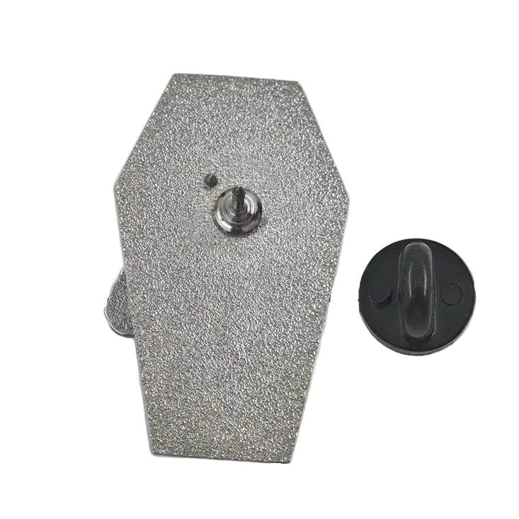 Pink Coffin with Skull Charm - enamel pin