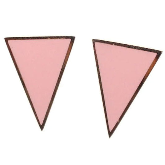 Pink triangle-shaped earrings. LGBTIQ pride and safety 